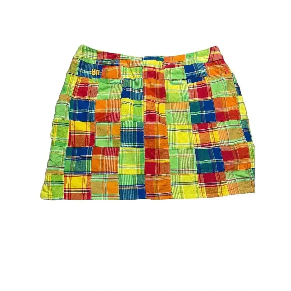 Loud Mouth Women's Patchwork Skort Golf Skirt size US 16 Plaid Cotton Pockets